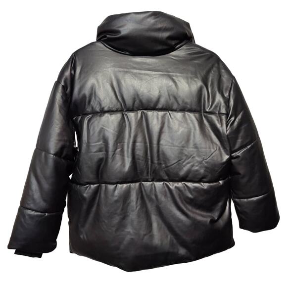 Avec les Filles With the Girls Sz XL Black Faux Leather Puffer Coat Oversized - Picture 8 of 8